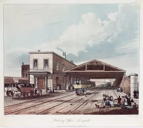 La oficina del ferrocarril, Liverpool (grabado por S.G. Hughes)